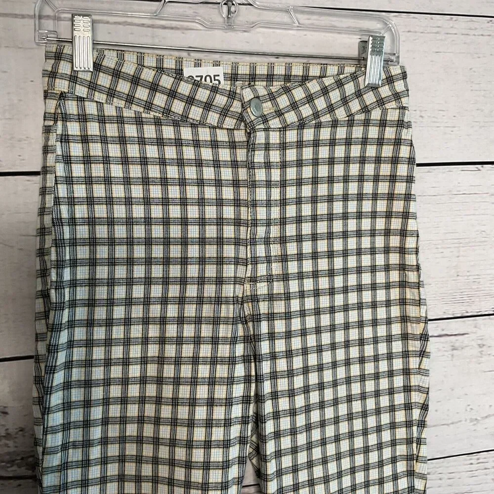 Free People Pants Womens 27 Orange Plaid High Waisted Trouser‎ Tapered Leg 28x27